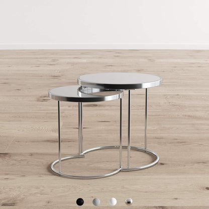 ASPECT Visio Set van 2 ronde Nesting Tafelblad, Spiegel/Chroom, 50x50x50 cm