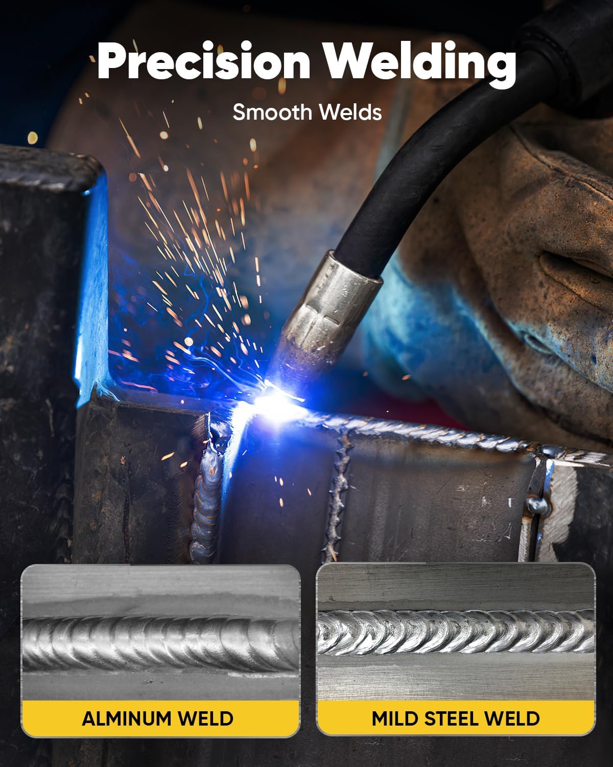 H HZXVOGEN Aluminium MIG-lasapparaat, 250A, 6-in-1, met gas/fluxvulling, gasloos, MIG/Lift TIG/Stick/Punt/Spoel, 110/220V synergetische besturing met LED-digitaal display, verbrandingsregeling