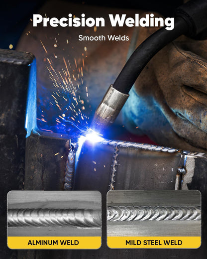 H HZXVOGEN Aluminium MIG-lasapparaat, 250A, 6-in-1, met gas/fluxvulling, gasloos, MIG/Lift TIG/Stick/Punt/Spoel, 110/220V synergetische besturing met LED-digitaal display, verbrandingsregeling