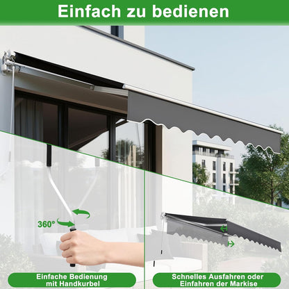 Aluminium Balkonluifel – Zonwering – Cassette Luifel – Knikarm Luifel – Zonneluifel – 3x2,5 Meter – Waterdicht Polyester Doek – Stevig Aluminium Frame