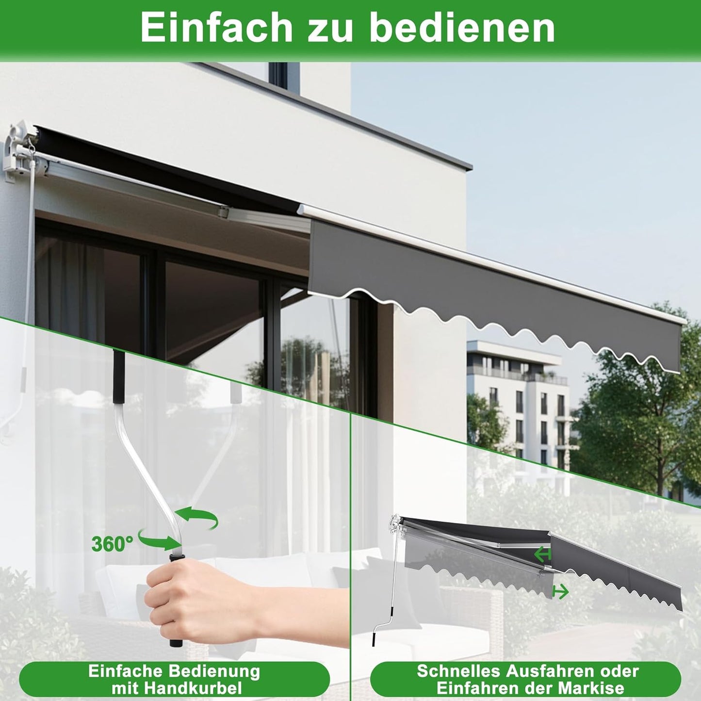 Aluminium Zonnescherm – Balkon Zonwering – Cassette Zonnescherm – Knikarm Zonnescherm – Schaduwdoek – 4x3 Meter – Waterafstotend Polyester – Wit Gelakt Aluminium Frame