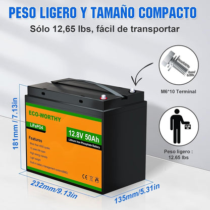 LiFePO4 Accu 12,8V 50Ah – Lithium Accu – Camper Accu – Boot Accu – Solar Accu – Compact & Lichtgewicht – 50A BMS Bescherming & Lange Levensduur