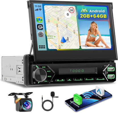 Inefala 2G+64G Android 13 Autoradio 2 Din met 7 Inch Uittrekbaar Scherm, Draadloze Carplay & Android Auto, Auto Radio Bluetooth met GPS WiFi FM/RDS BT SWC Achteruitrijcamera+Microfoon