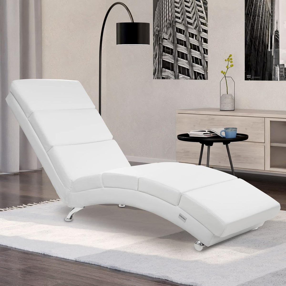 Casaria Relax Chair XXL London 186 x 89 x 55 cm Ergonomic Faux Leather Padded 180 kg Load Capacity Living Room Office Indoor Chaise Lounge Relax Chair White - QUORE