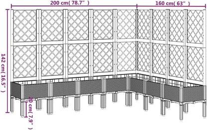 vidaXL Planter with trellis 200x160x142 cm polypropylene light grey, flower pot, outdoor pot, plant pot, flower box, plant pot, garden pot - QUORE