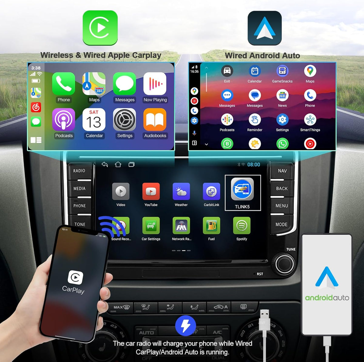 7 Inch 2+64G Android 14 Car Multimedia voor VW Golf MK5 Polo Passat Seat met Wireless CarPlay Android Auto 2 DIN Radio Bluetooth FM GPS WiFi
