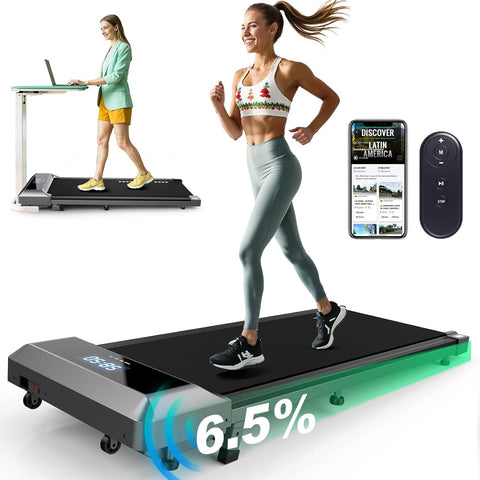 Loopband - Elektrische Loopband - Wandelpad - Wandel-Joggingmachine - met 6.5% Helling - Bluetooth-Verbinding - 2.25 pk - 1-6 km/u - 7-laagse Loopoppervlak - Zwart