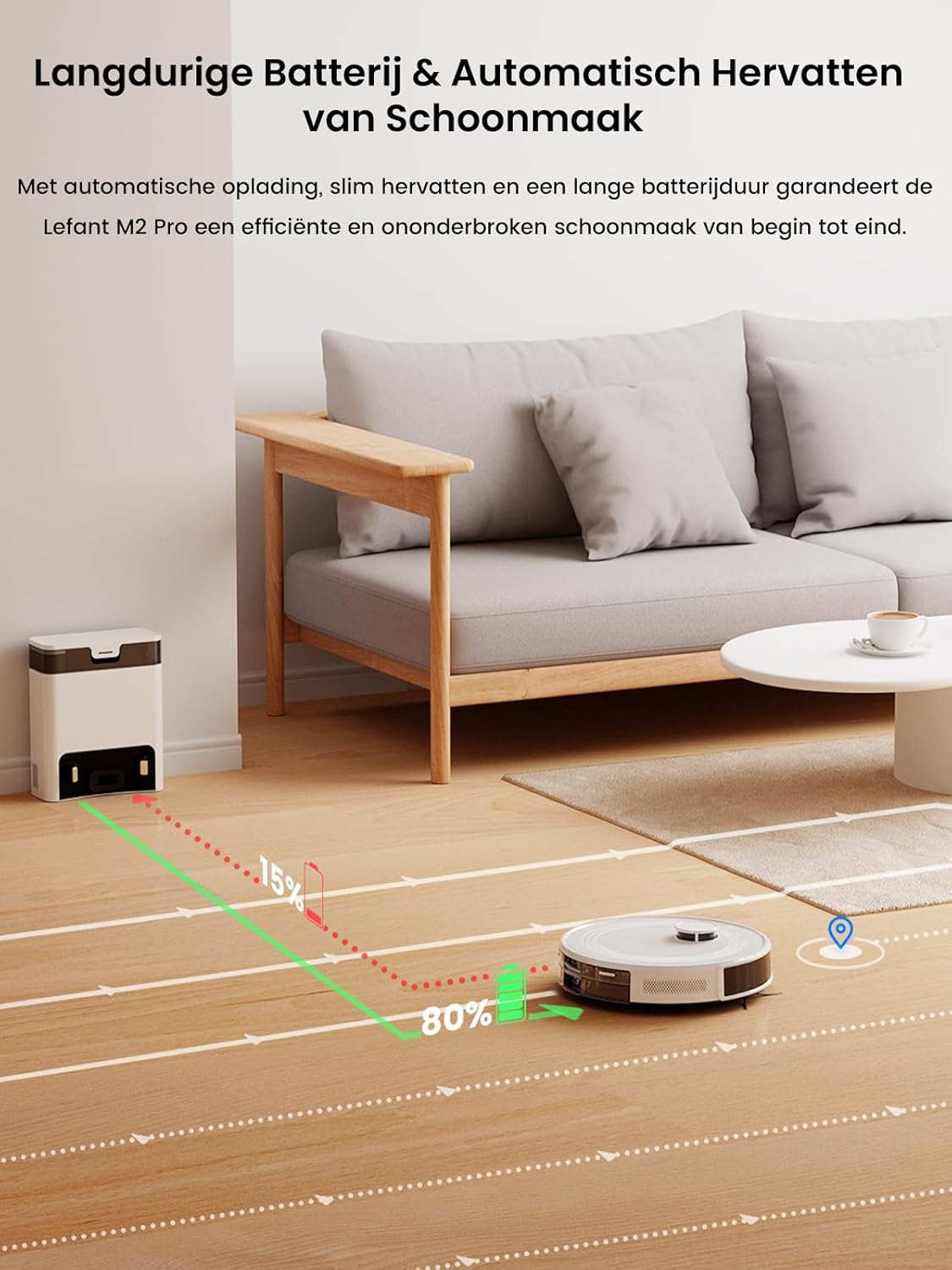 Lefant M2 Pro Robotstofzuiger en Dweilrobot met 5500Pa Zuigkracht en Automatisch Leegstation, Laser Navigatie met Kaartfunctie, Gepersonaliseerde Reiniging, Obstakeldetectie, Ideaal voor Dierenharen