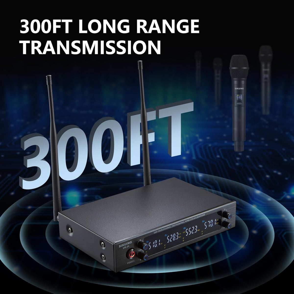 Set van 4 draadloze handmicrofoons – Microfoonset – Karaoke microfoons – UHF microfoons – Draadloze microfoonset – 4 x 50 instelbare frequenties – Bereik tot 100 m