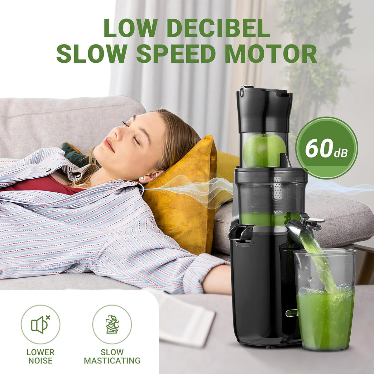AMZCHEF Juicer Machine met 80MM Grote Opening voor Heel Fruit - 200W Krachtige Cold Press Juicer met Upgrade Auger, Dubbellaags Filter, Retro Schakelaar, Stille Motor - Zwart