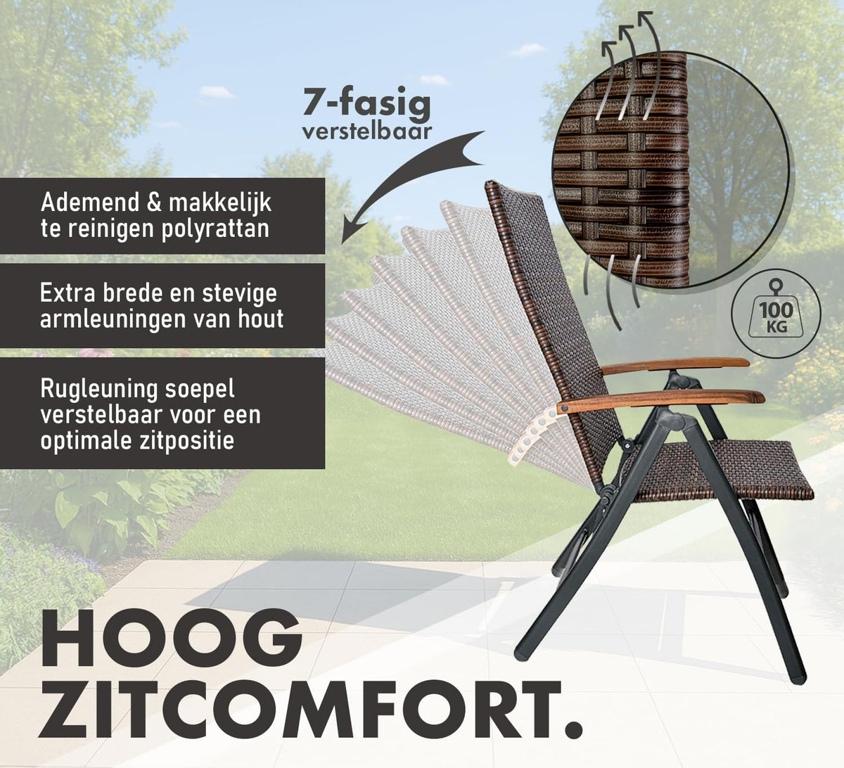 BRUBAKER Set of 2 Polyrattan Garden Chairs Modena - High Backrest Foldable - 8-way adjustable Backrest - Folding Chair Aluminium - Weatherproof - Brown/Grey - QUORE