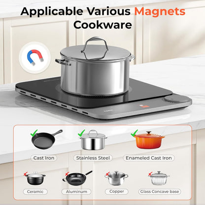 TOKIT Inductie Cooker Inductiekookplaat automatische panherkenning 2100 W 1-knops bediening 16 mm ultradun Sous-Vide kristaloppervlak anti-kras-grijs