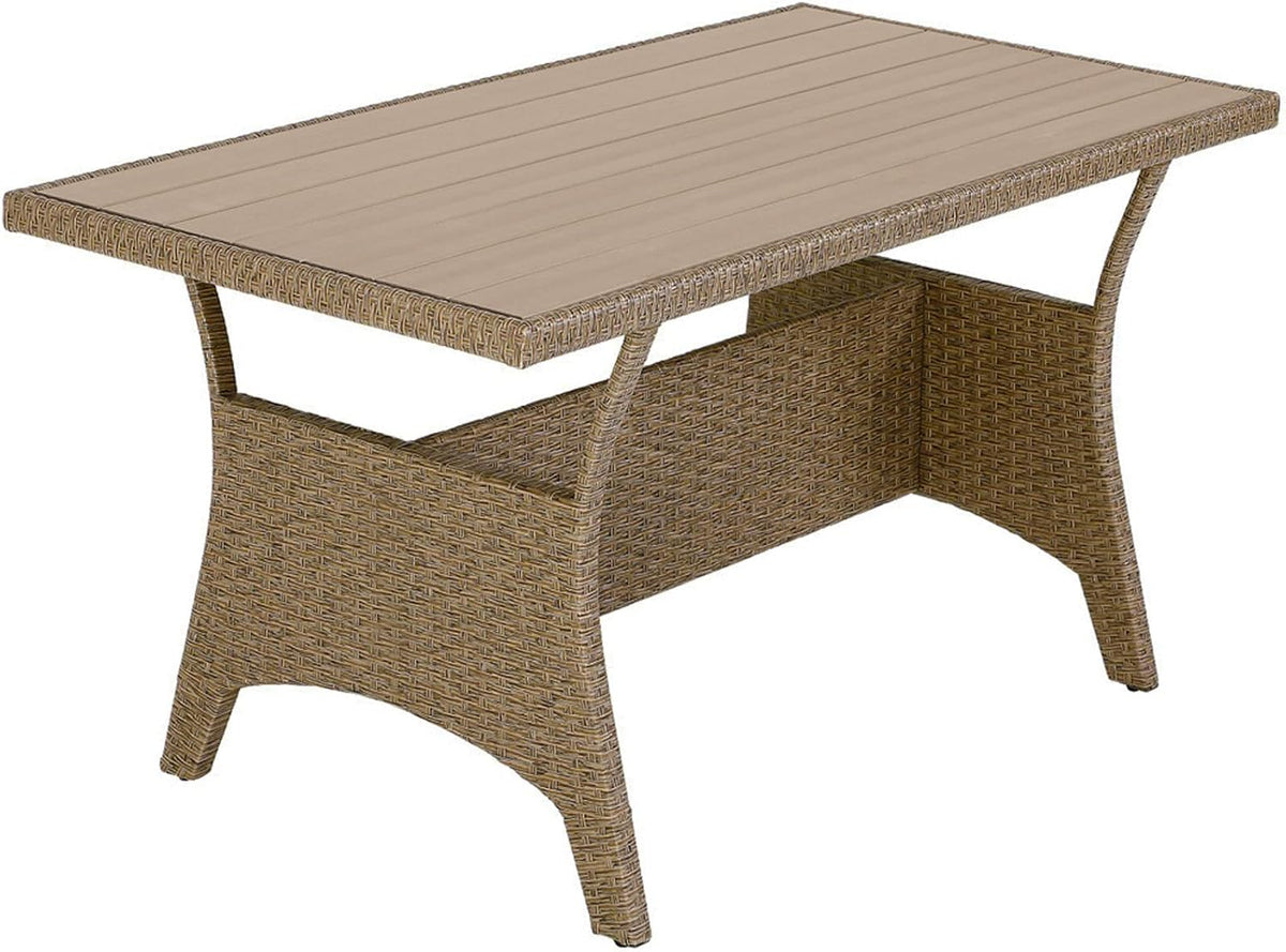 Casaria Corner Sofa Garden Polyrattan Table WPC Outdoor Lounge 340cm Grey Beige - QUORE