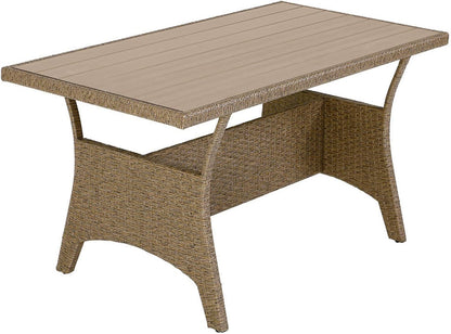 Casaria Corner Sofa Garden Polyrattan Table WPC Outdoor Lounge 340cm Grey Beige - QUORE