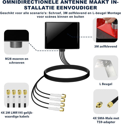 Maswell 5G Antenne Outdoor 4X4 MIMO | Met 6 dBi Omni Mobilfunk 600–8000 MHz Kruisgepolariseerd LTE 5G NR Antenne met WiFi 6E voor Wohnmobil Haus Robuust Routermodem | 4X SMA-Stecker & TS9