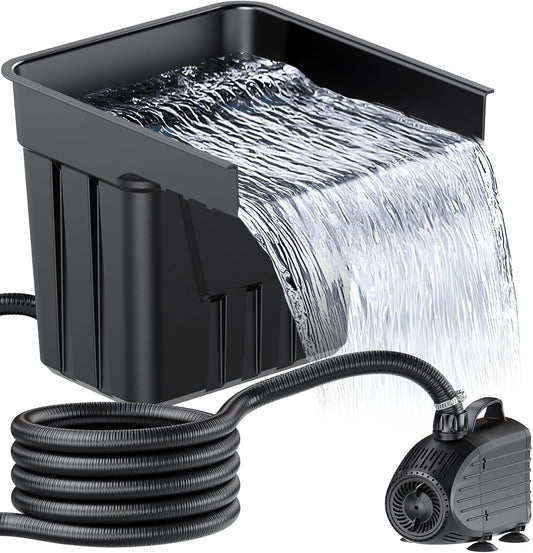POPOSOAP Watervalvijver voor buiten, vijverwaterval met 4500 l/h vijverpomp, 3 m lange golfslang en filtermateriaal, voor tuinvijvers, beken en waterpartijen