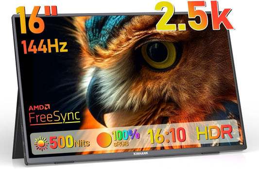2.5K Portable Display, 144Hz | 16 Inch | 500 Nits| QHD | HDR | 100% sRGB, FreeSync, IPS Portable Gaming Monitor, External Display for Laptop/PC/MacBook/Phones/Tablet/PS5/4/Xbox, USB C/HDMI - QUORE