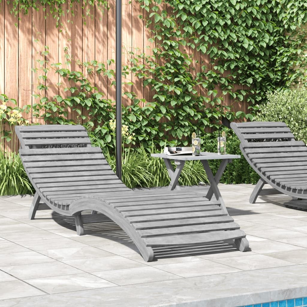vidaXL Sunbed 184x55x64 cm Solid Acacia Wood Grey, Outdoor Bed, Sun Bed, Sun Bed, Garden Lounger, Sun Lounger, Outdoor Lounger, Sun Lounger, Wooden Lounger - QUORE