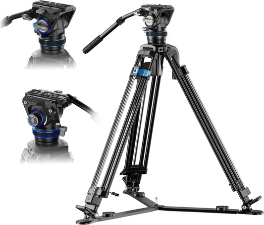 Videostatief – Camerastatief – Filmstatief – Camera Statief – Statief Voor Camera – 70 Inch – Dubbele Aluminium Poten – Hydraulische Vloeistofkop Met Traploze Demping