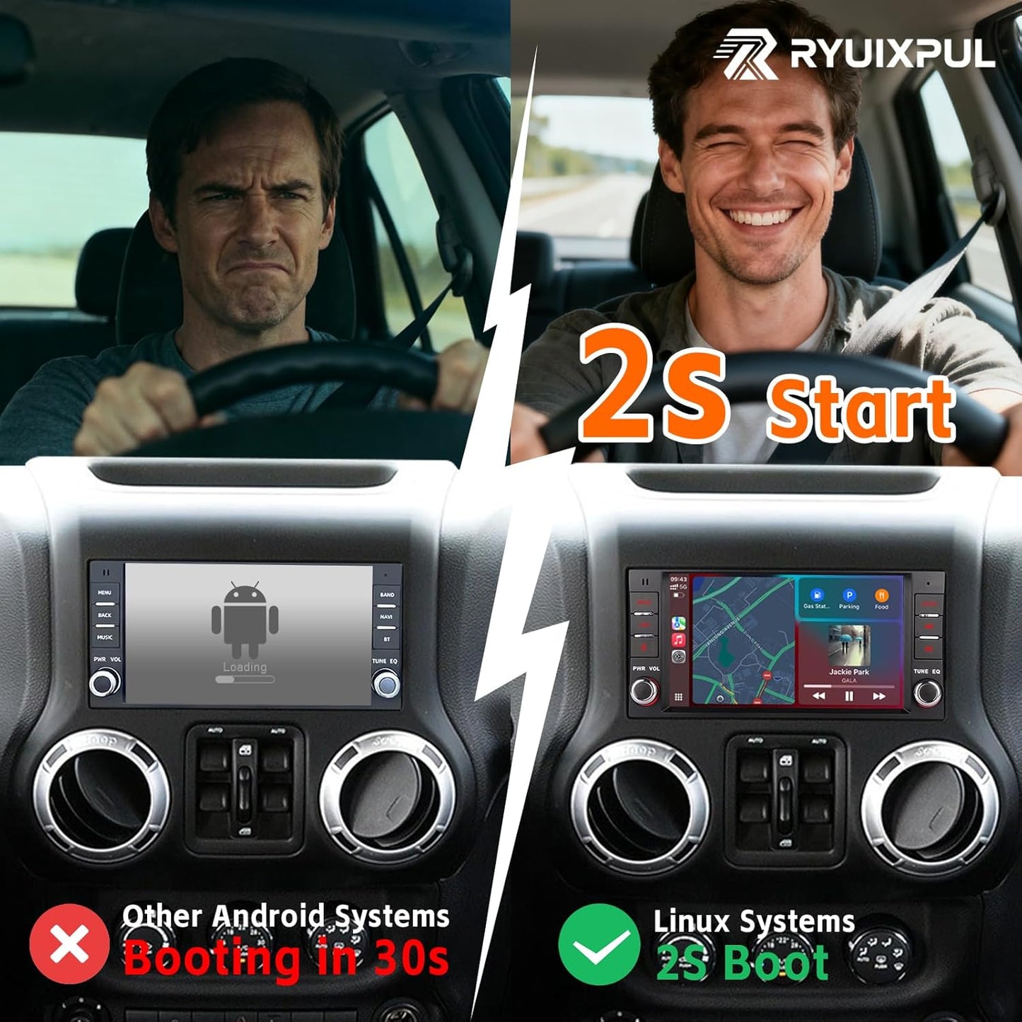 autoradio met draadloze CarPlay & Android Auto | Compatibel met Jeep Wrangler Commander Dodge Chrysler | Linux-systeem | 3S snelstart | OEM-geluidskwaliteit | IPS-touchscreen