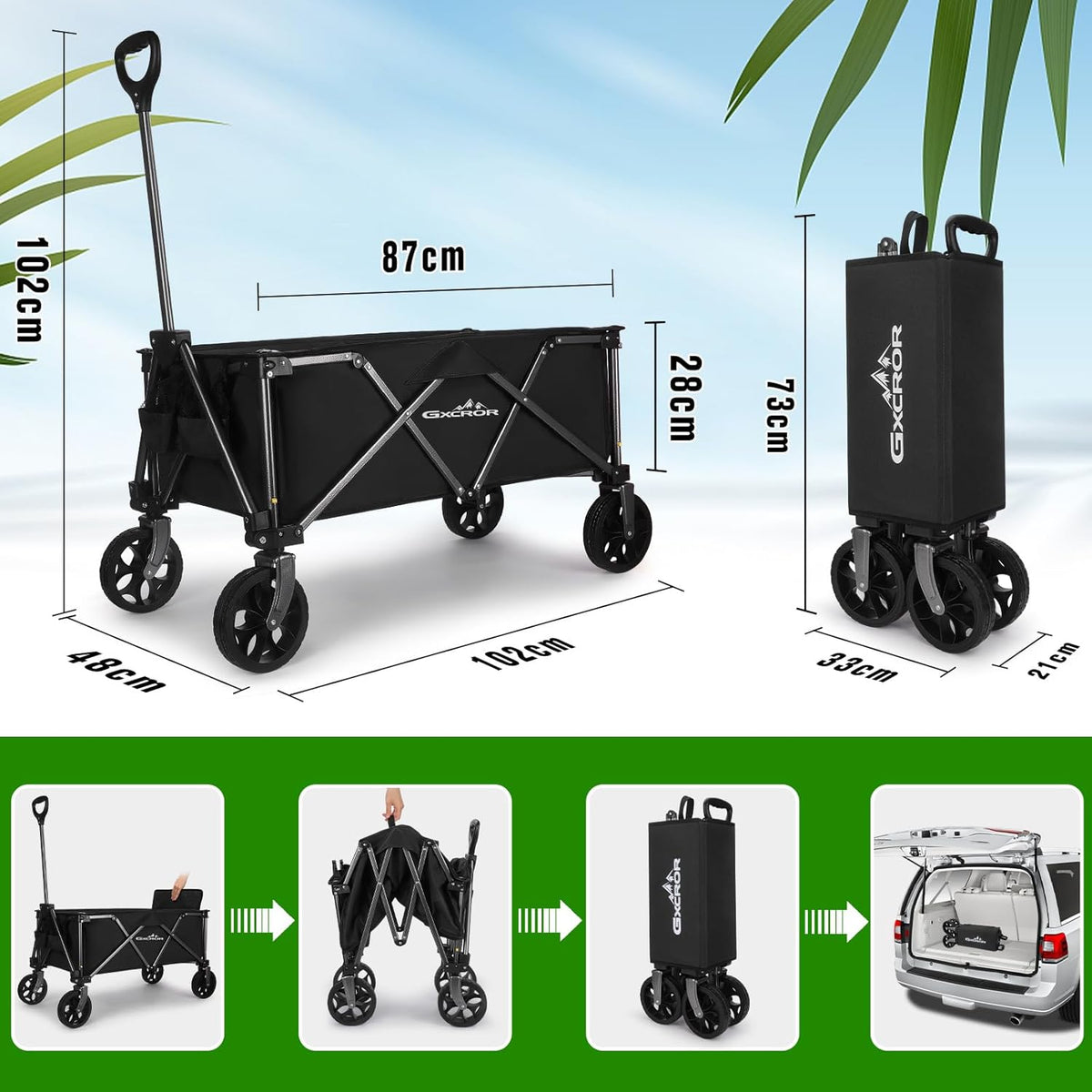 Festival Camping Trolley Cart, Heavy Duty Opvouwbare Strandwagen 100KG Capaciteit Opvouwbare All Terrain Utility Wagon voor Picknick Tuin Winkelen Buiten, Zwart