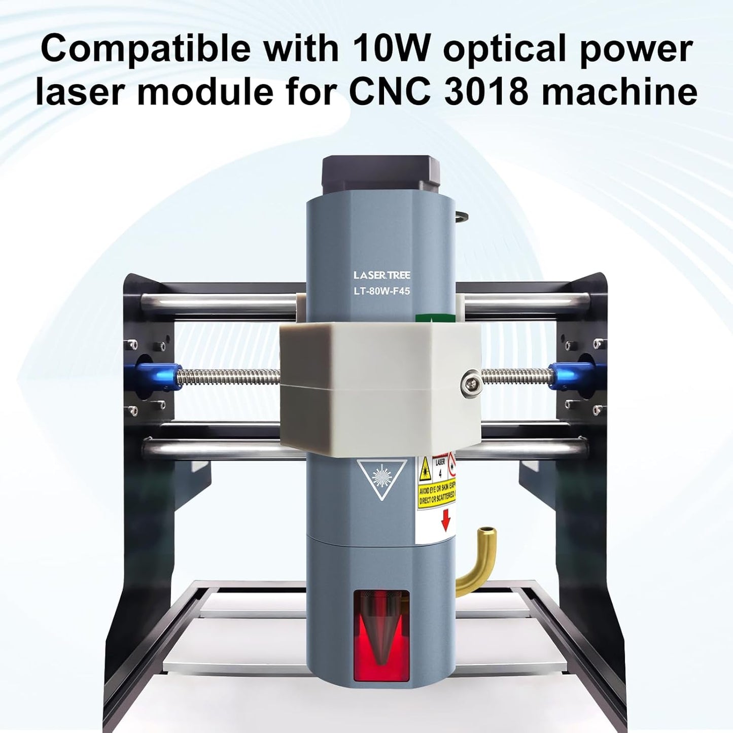 LASER TREE CNC 3018 Lasermodule Kit, 10W optisch vermogen laserkop met luchtondersteuning, vaste brandpuntsafstand 45mm lasergraveermodule, dubbele puntcompressie Compatibel met CNC 3018 machine, 12V
