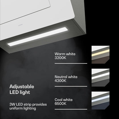 Klarstein SleekAir Campana Extractora - 60cm, 686 m³/h, Eficiencia A++, Led 5W, Táctil, Silenciosa, Blanca, Dos Modos de Funcionamiento, Filtro Carbón Activo