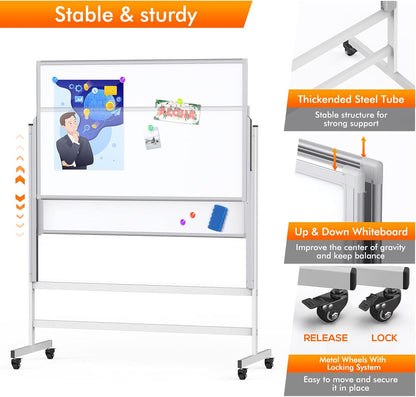 Whiteboard In hoogte verstelbaar, schildersezelstandaard wit bord op wielen mobiel dubbelzijdig magnetisch rollend wit bord glijdend whiteboard voor thuiskantoor klaslokaal