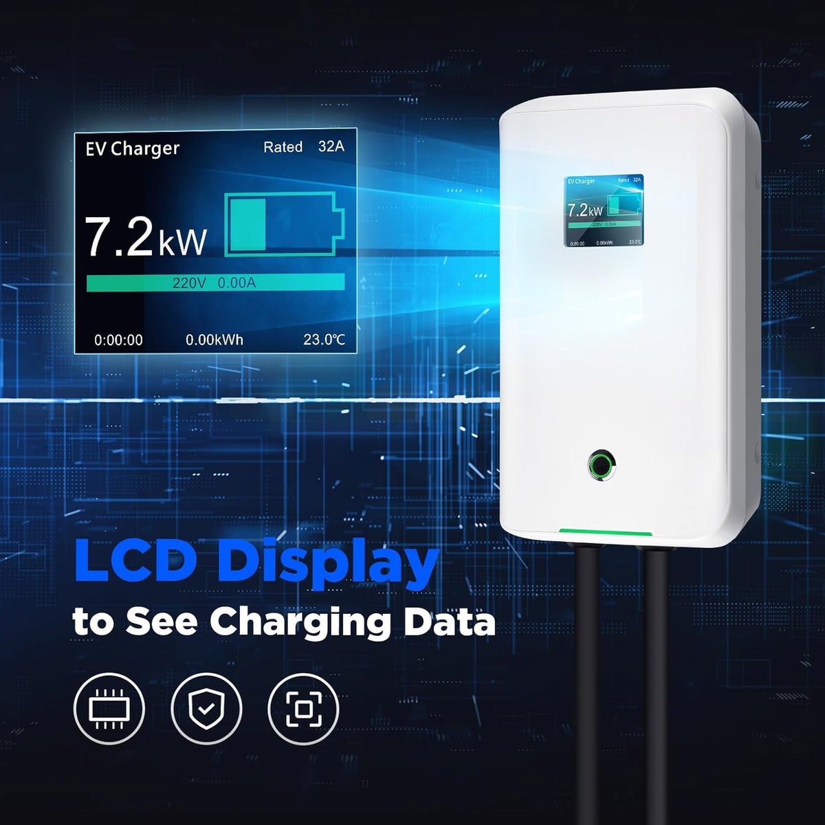 Morec EV laadstation enkelfasige 32A-lader 7,68 kW met een kabelaansluiting en 1,5 m stroomkabel naar de verdeelkast Draagbare snelle wanddoos voor Nissan Toyota BWM Renault Audi Vauxhall Ampera Chevrolet