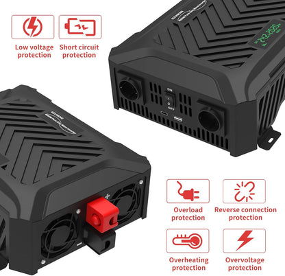 Omvormer 12V/24V Naar 230V – Spanningsomvormer – Zuivere Sinus Omvormer – Inverter – DC Naar AC Omvormer – Automatische 12V/24V Detectie – 2000W Continu, 4000W Piekvermogen