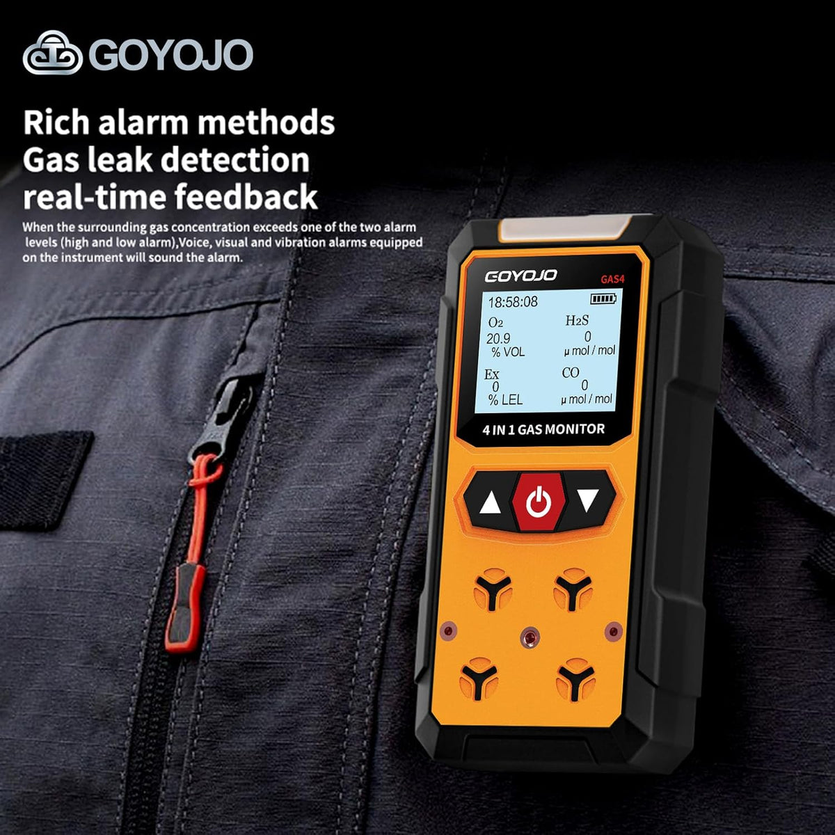 Gaslekdetector 4-in-1 (H2S, EX, O2, CO) - Betrouwbare Thuis- en Werkplekveiligheidsmonitor met Nauwkeurige Detectie - Oplaadbaar, Robuuste Constructie, Directe Waarschuwingen