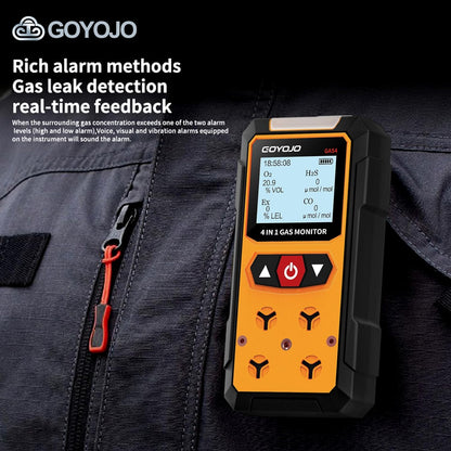 Gaslekdetector 4-in-1 (H2S, EX, O2, CO) - Betrouwbare Thuis- en Werkplekveiligheidsmonitor met Nauwkeurige Detectie - Oplaadbaar, Robuuste Constructie, Directe Waarschuwingen