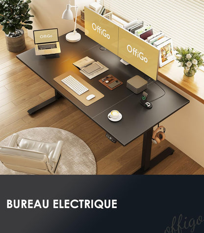 OffiGo in Hoogte Verstelbaar Bureau, 160 cm Elektrisch Bureau, Ergonomisch Bureau met Geheugenfunctie, Hoogte Verstelbaar Gaming Bureau, Modern Computerbureau Voor Thuis, Zwart