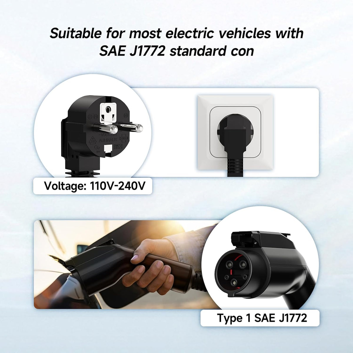 6M EV Oplader Type 1, 3.6kw Elektrische Voertuiglader, 8-16A Schakelbare Stroom, met Controleerbare Digitale Display, Elektrische Auto Oplaadkabel, met Zak (SAE J1772)