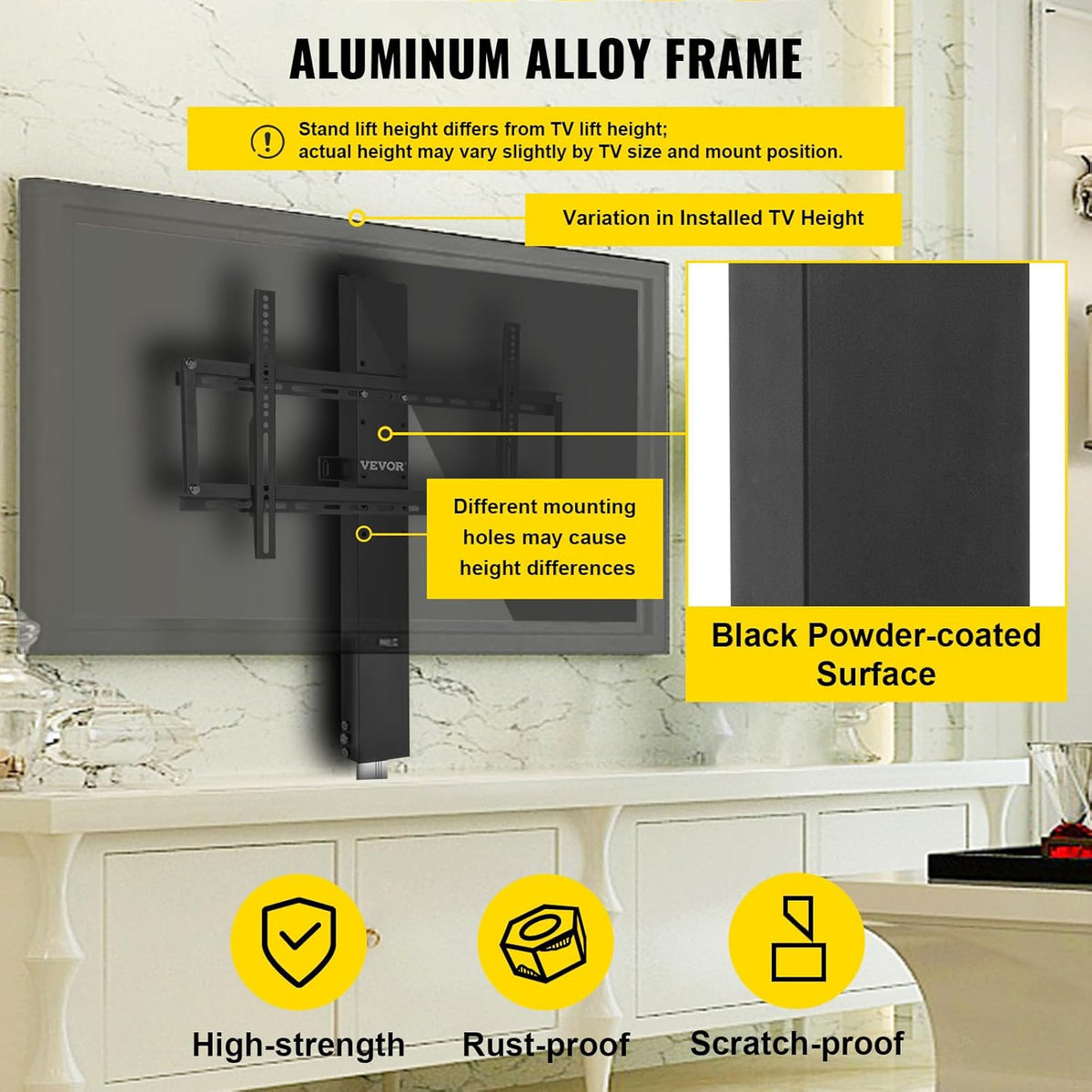 VEVOR TV-beugel 26 tot 50 inch universele tv-standaard LCD/LED/plasma tv gebogen in hoogte verstelbaar 94,5-164,5 cm maximale belasting 60 kg motor 1000N voor het optillen van tv 48,5 x 97,4 cm