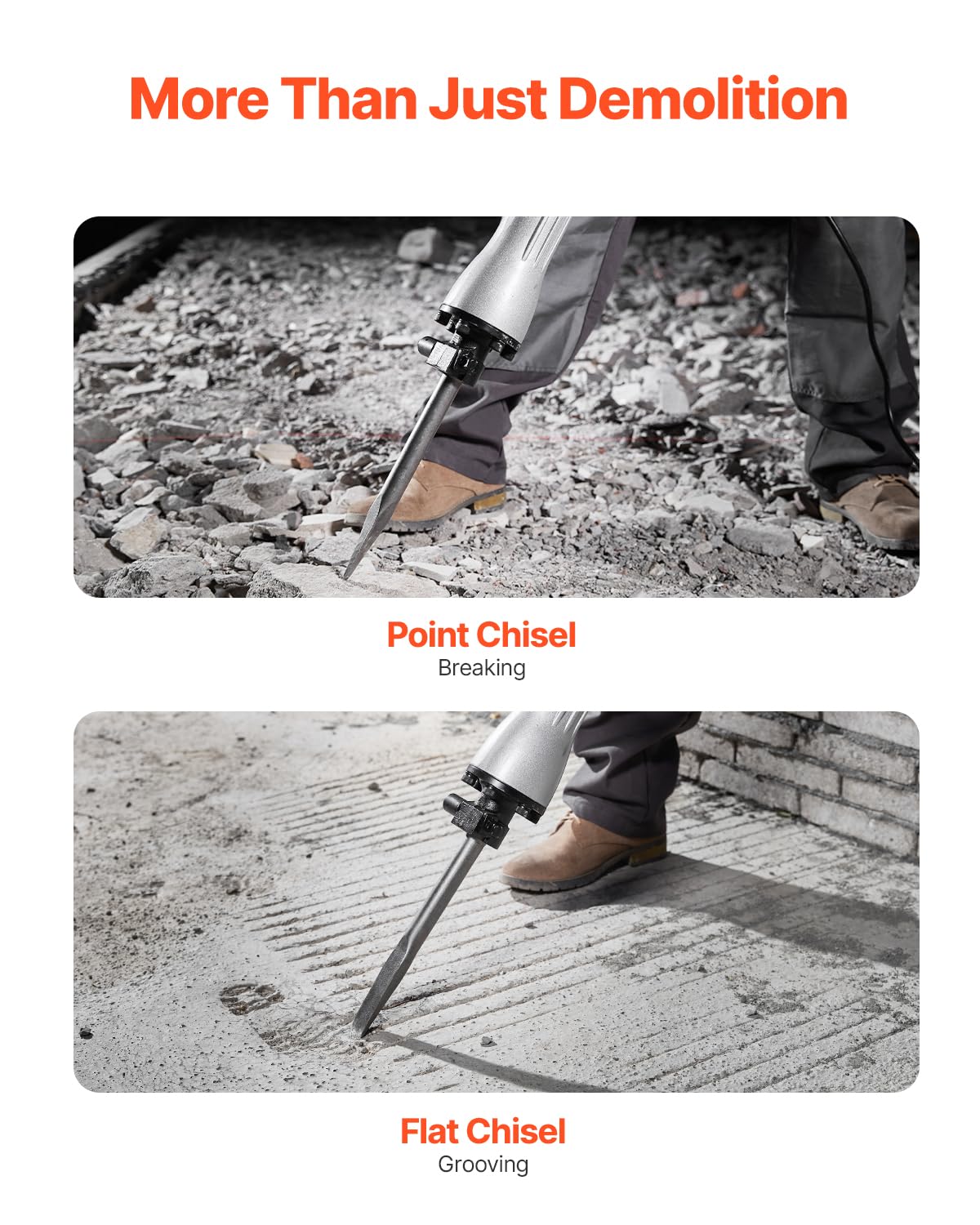 VEVOR Powerful concrete breaker 2200 W, 1-1/8 inch / 28.6 mm electric bridge hammer, drill hammer concrete hammer 1400 BPM, incl. point sizes, flat blades, for sliding, concrete, etc