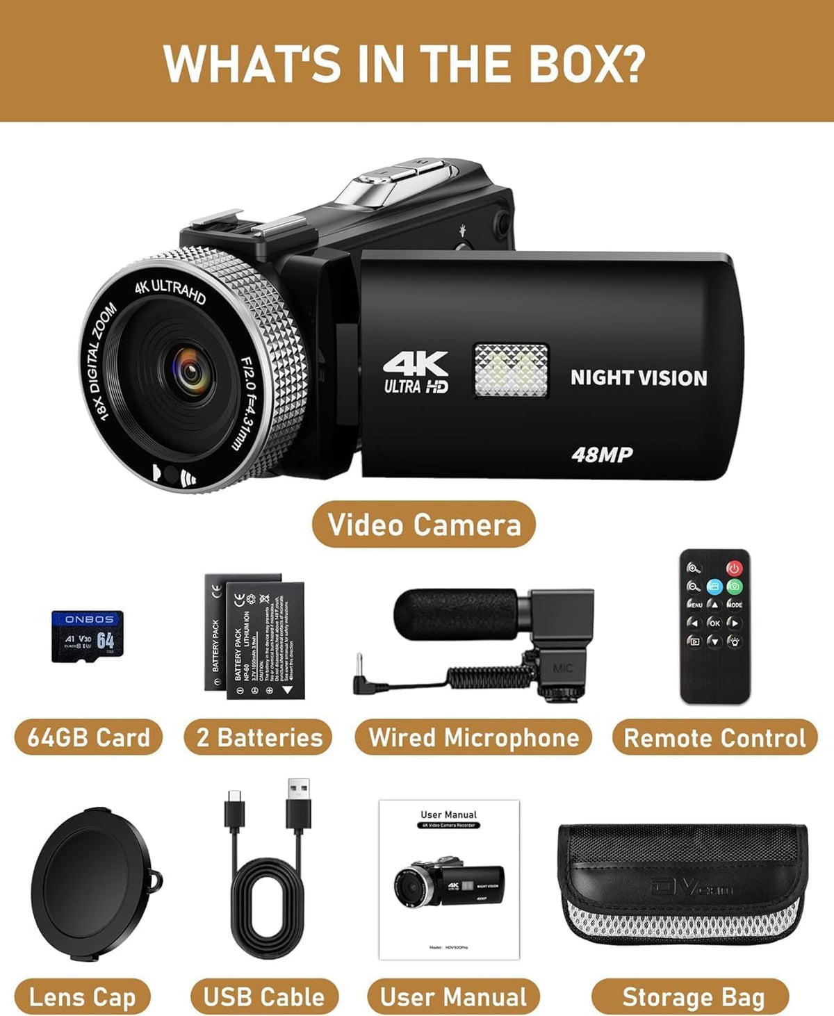 Camcorder 4K – Videocamera – Vlogcamera – Video Camera – Digitale Camera – 48 MP – Infrarood Nachtzicht