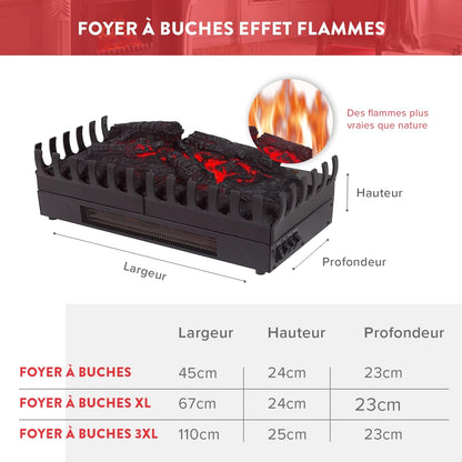 CHEMIN'ARTE Elektrische haard vlammeneffect XL + verwarming 2000 W – gloeiende houtblokken - Leds Verlichtin - Vrijstaandg - 67x23x24cm
