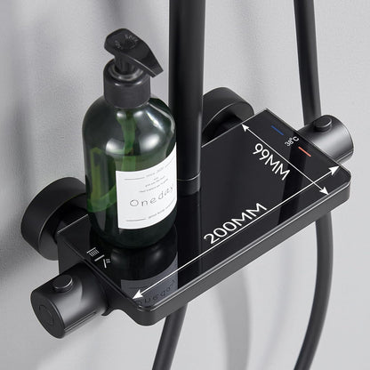 Douchekolom – Thermostaatkraan – Regendouche – Handdouche – Douchepaneel – Thermostatische Mixer – Groot Regendouche Hoofd 30x19 cm – Verstelbare Douchekolom 88-124 cm