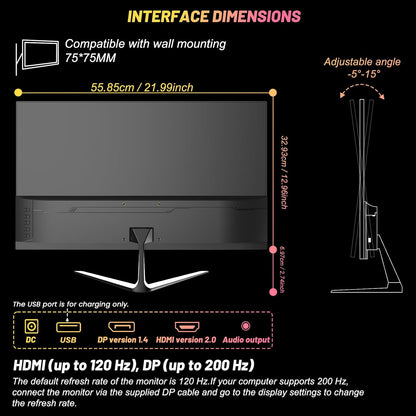 24.5 Inch Gaming Monitor 200Hz, FHD 1080p, 1ms, DP/HDMI, Eye Care, Wall Mount Compatible