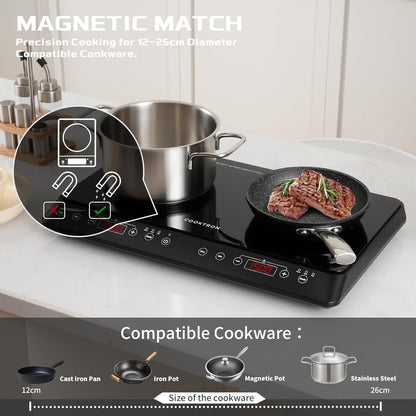 Inductiekookplaat, 2 platen, Cooktron dubbele inductiekookplaat, Kookplaat Inductie, touch-bediening