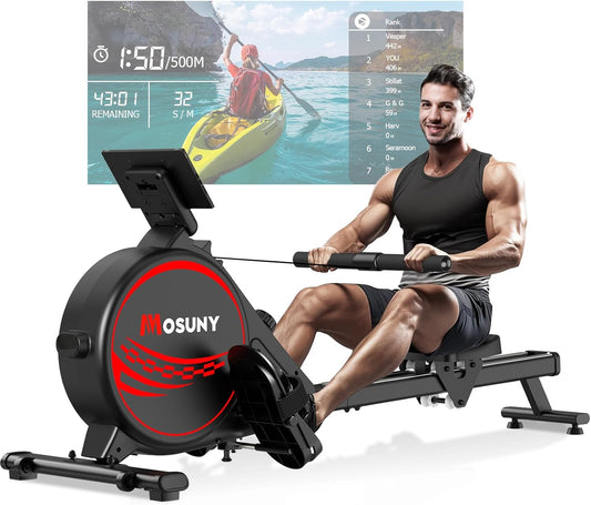 Home Rowing Machine, Magnetic Rowing Machine with Upgrade, Dual Slide Rails, App Connection, 16 Resistance Levels, LCD Data Display, Maximum Load 160 kg, Rowing - QUORE