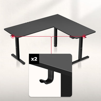 huzaro Hero 9.5 Motorcycle Desk, Height Adjustable, Corner Desk, Electric Standing Desk, 160 x 140 cm, L Shape, Changeable Left and Right, 3 Memory Control, Memo Board, Black - QUORE