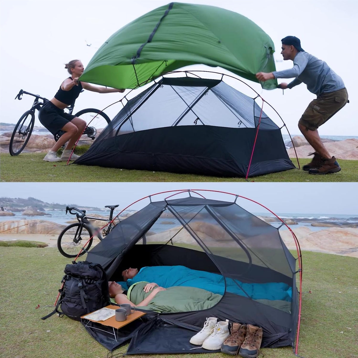 ATEPA Ultralichte Tent 2 Personen 1.9kg Waterdicht & Winddicht, Campingtent Afscheidbaar Mesh-Binnengedeelte met Voorbouw voor Trekking, Camping, Outdoor, Wandelen