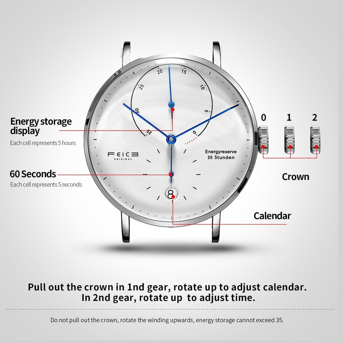 FEICE FM202 Automatisch herenhorloge met gebogen mineraalglas, klassiek horloge, mechanisch horloge, Bruin leder, Minimalist