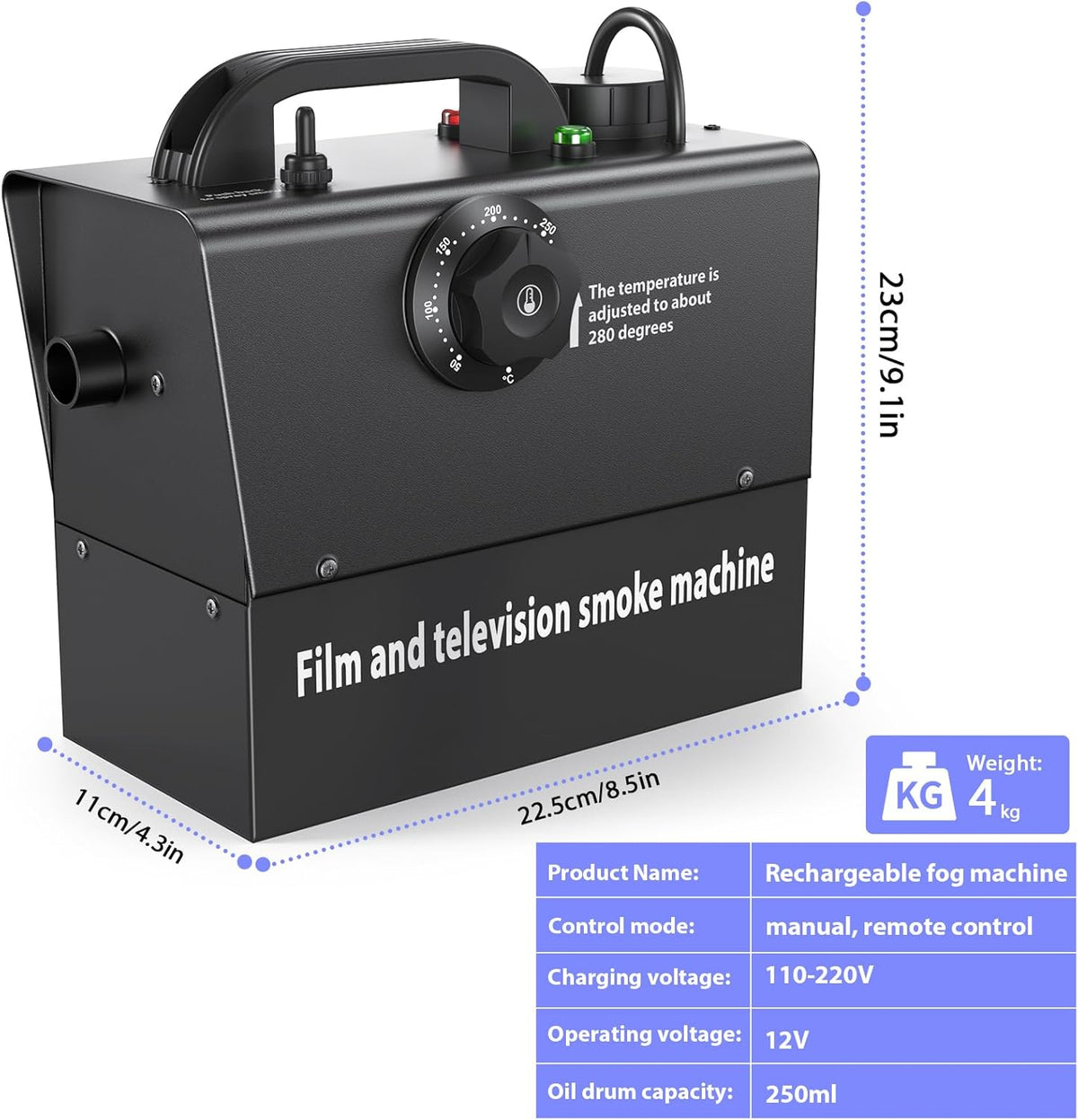 Rookmachine, Mistmachine, Rookmachine op Accu, Handmistmachine 400 W, 21000 mAh, zichtbare stroom, voor theater, film- en tv-filmwerkzaamheden, Halloween, Kerstmis, feesten, familiefeesten