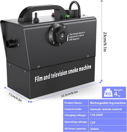 Rookmachine, Mistmachine, Rookmachine op Accu, Handmistmachine 400 W, 21000 mAh, zichtbare stroom, voor theater, film- en tv-filmwerkzaamheden, Halloween, Kerstmis, feesten, familiefeesten
