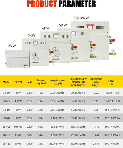 CGOLDENWALL 3 kW stoomgenerator 220 V thuis, ideaal voor sauna/douche/bad/spa, met automatische afvoer, digitale led-regelaar 35-55 °C, voor het verwarmen van ruimtes van 3 m³