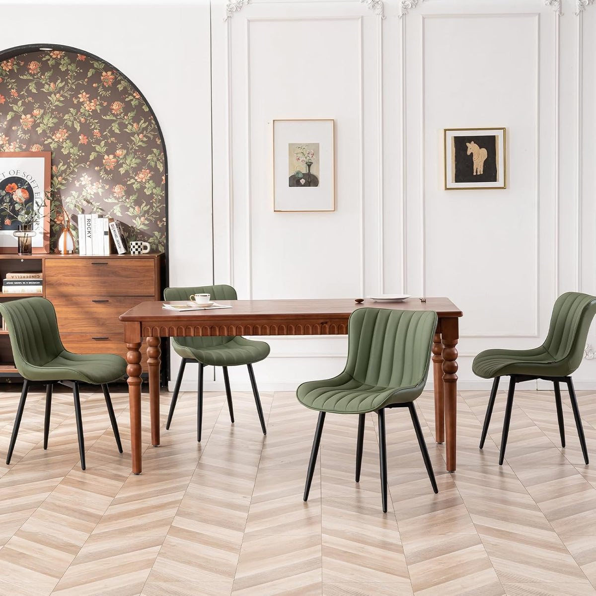 YOUTASTE Eetkamerstoelen, set van 2, kunstleer, keukenstoelen met rugleuning, gestoffeerde stoel, tot 136 kg belastbaar, stoelen voor eetkamer, keuken, olijfgroen