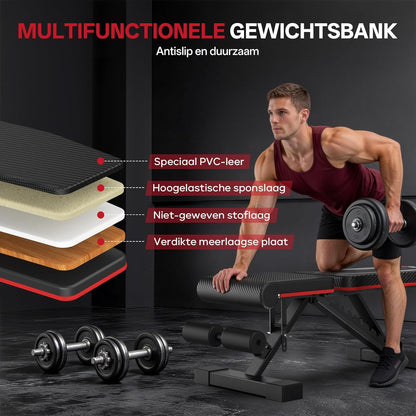 PASYOU Opvouwbare Halterbank, Belastbaarheid 300kg, Verstelbare Multifunctionele Fitnessbank voor Fullbody Training, Sportbank met Grepen voor Thuis en Sportschool (PA350)